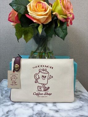 Coach Coffee Shop Lil Miss Jo Cream Canvas Pouch CS485 - NWT HTF Novelty